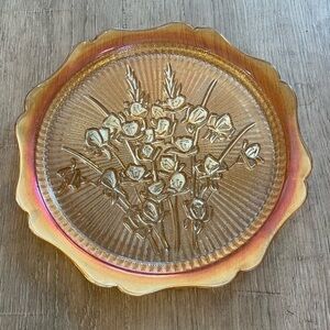 Vintage Jeannette Glass Iris and Herringbone Marigold Carnival Glass platter